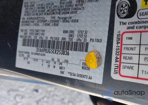 2012 Ford Fusion Sel from USA, damaged, VIN 3FAHP0JG5CR253836